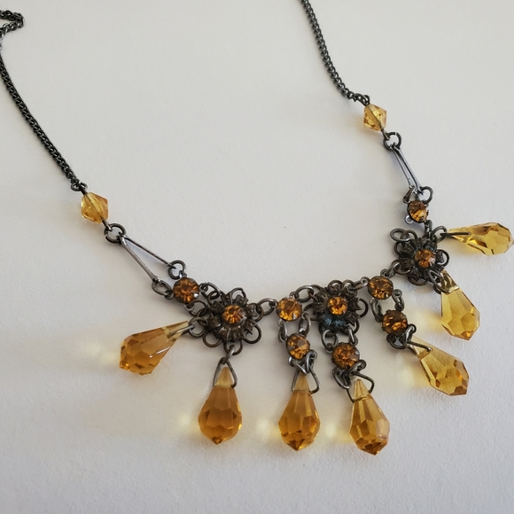 Gorgeous Antique Citrine Glass Necklace Choker - Picture 3 of 11